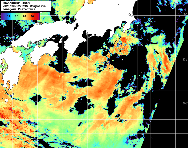 NOAA、MetOp 人工衛星画像 検索結果, 水温分布を図示
