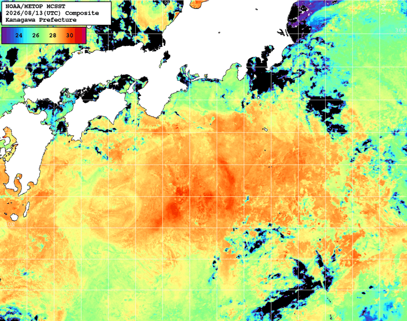 NOAA、MetOp 人工衛星画像 検索結果, 水温分布を図示