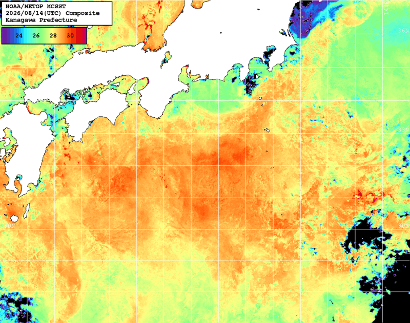 NOAA、MetOp 人工衛星画像 検索結果, 水温分布を図示
