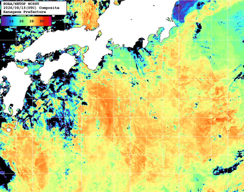 NOAA、MetOp 人工衛星画像 検索結果, 水温分布を図示