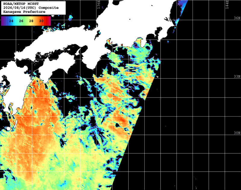 NOAA、MetOp 人工衛星画像 検索結果, 水温分布を図示