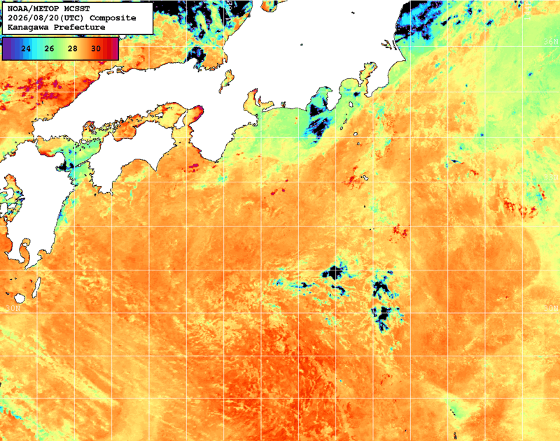 NOAA、MetOp 人工衛星画像 検索結果, 水温分布を図示