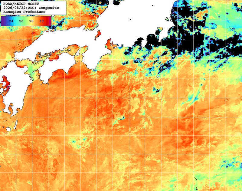 NOAA、MetOp 人工衛星画像 検索結果, 水温分布を図示
