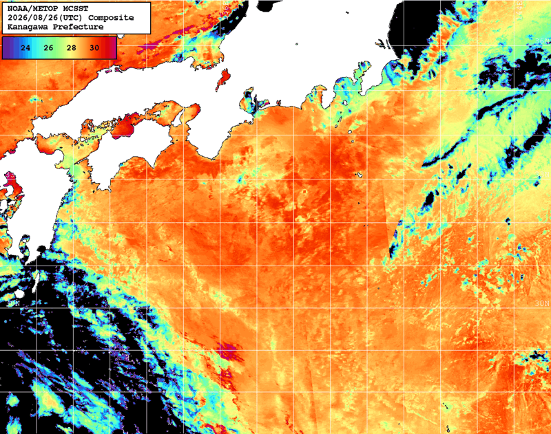 NOAA、MetOp 人工衛星画像 検索結果, 水温分布を図示