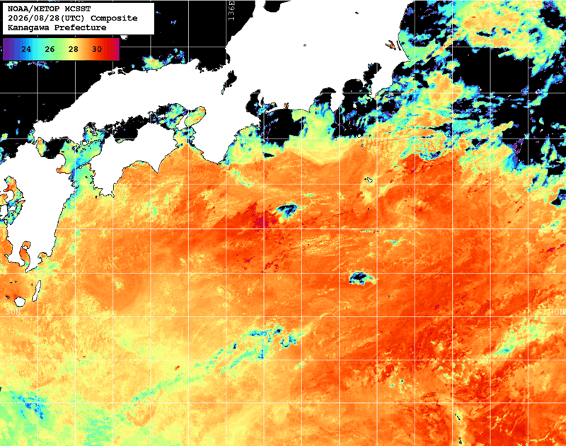 NOAA、MetOp 人工衛星画像 検索結果, 水温分布を図示