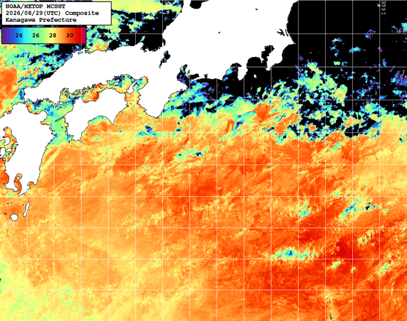 NOAA、MetOp 人工衛星画像 検索結果, 水温分布を図示