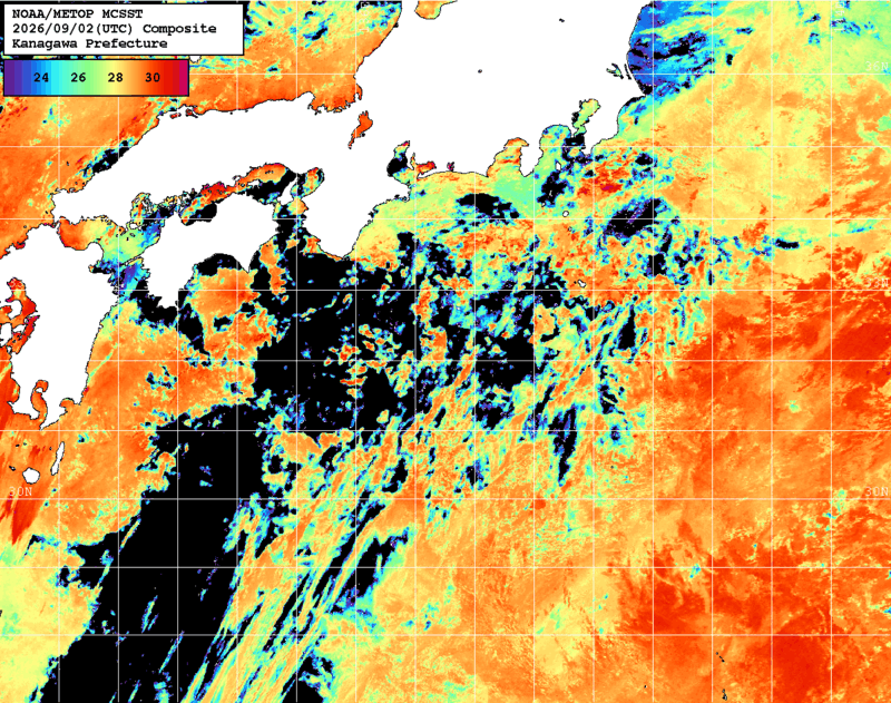 NOAA、MetOp 人工衛星画像 検索結果, 水温分布を図示