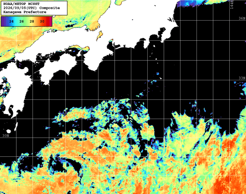 NOAA、MetOp 人工衛星画像 検索結果, 水温分布を図示