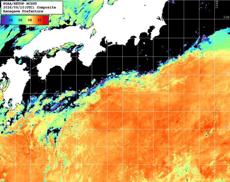 NOAA、MetOp 人工衛星画像 検索結果, 水温分布を図示