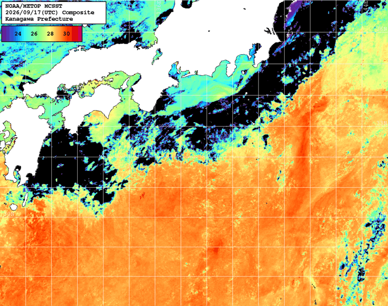 NOAA、MetOp 人工衛星画像 検索結果, 水温分布を図示