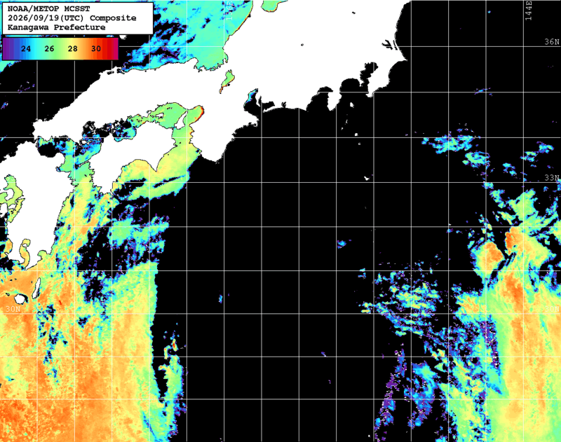 NOAA、MetOp 人工衛星画像 検索結果, 水温分布を図示