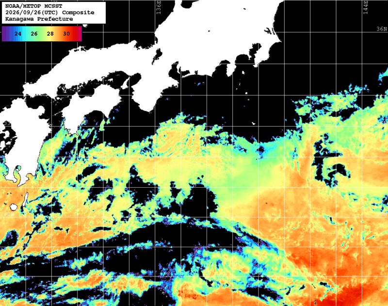 NOAA、MetOp 人工衛星画像 検索結果, 水温分布を図示