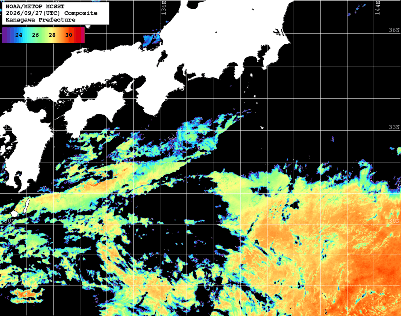 NOAA、MetOp 人工衛星画像 検索結果, 水温分布を図示