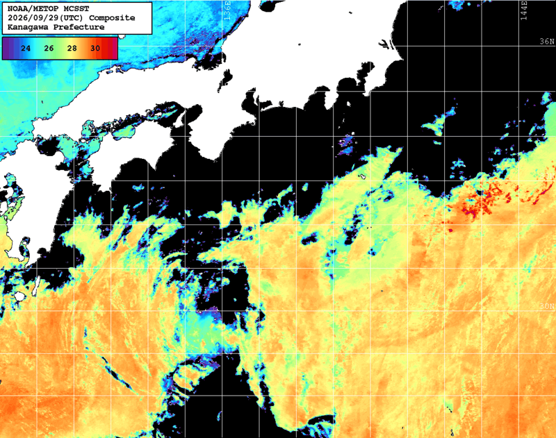 NOAA、MetOp 人工衛星画像 検索結果, 水温分布を図示