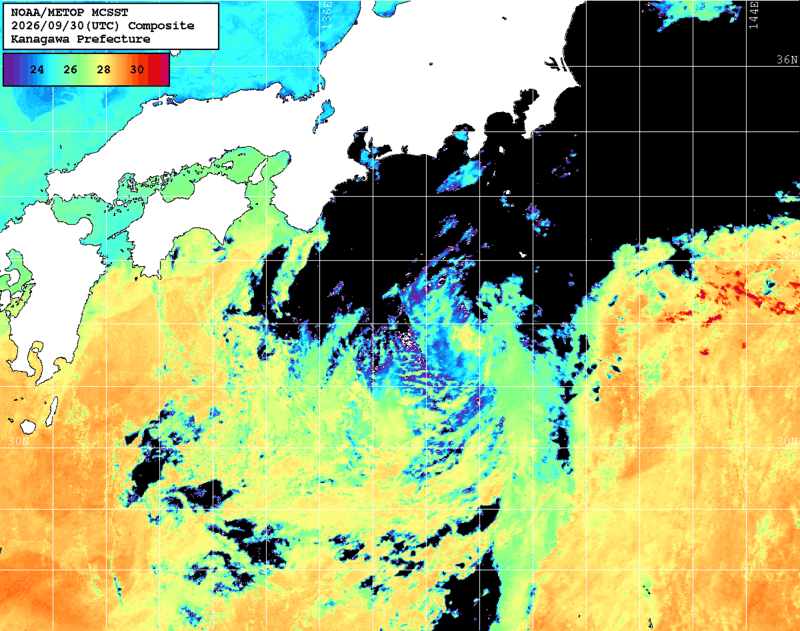 NOAA、MetOp 人工衛星画像 検索結果, 水温分布を図示