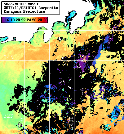 NOAA、MetOp 人工衛星画像 検索結果, 水温分布を図示