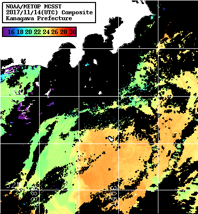 NOAA、MetOp 人工衛星画像 検索結果, 水温分布を図示