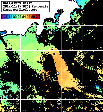 NOAA、MetOp 人工衛星画像 検索結果, 水温分布を図示
