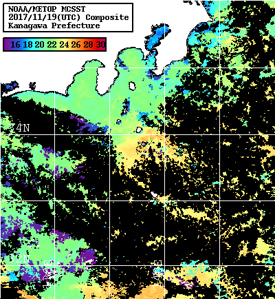 NOAA、MetOp 人工衛星画像 検索結果, 水温分布を図示