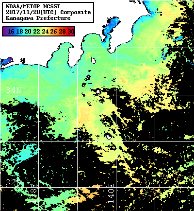 NOAA、MetOp 人工衛星画像 検索結果, 水温分布を図示