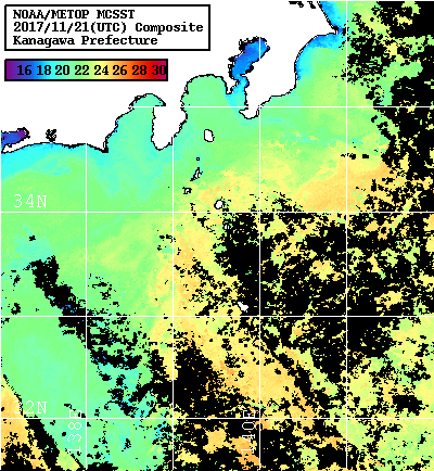 NOAA、MetOp 人工衛星画像 検索結果, 水温分布を図示