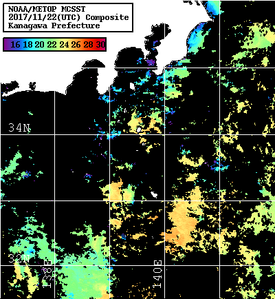 NOAA、MetOp 人工衛星画像 検索結果, 水温分布を図示