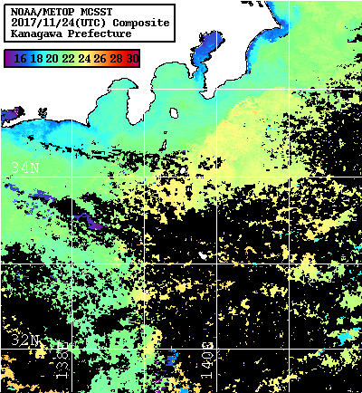 NOAA、MetOp 人工衛星画像 検索結果, 水温分布を図示