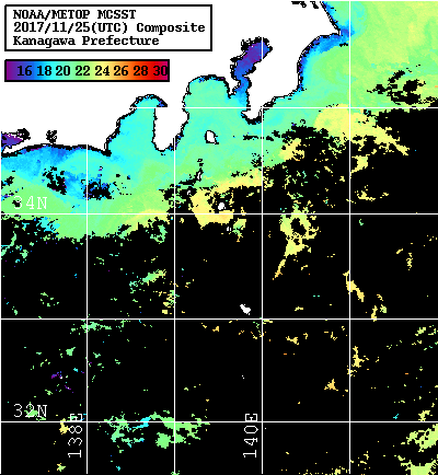 NOAA、MetOp 人工衛星画像 検索結果, 水温分布を図示