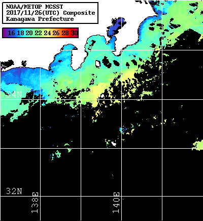 NOAA、MetOp 人工衛星画像 検索結果, 水温分布を図示