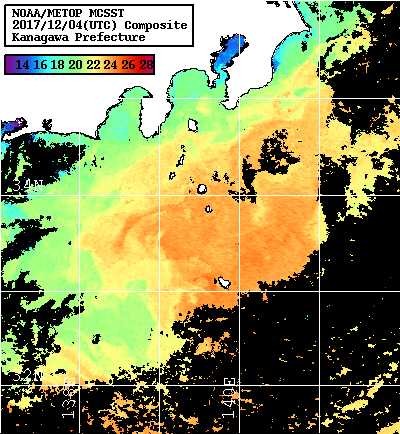 NOAA、MetOp 人工衛星画像 検索結果, 水温分布を図示
