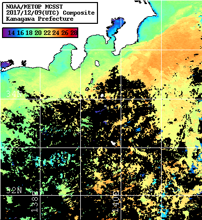NOAA、MetOp 人工衛星画像 検索結果, 水温分布を図示