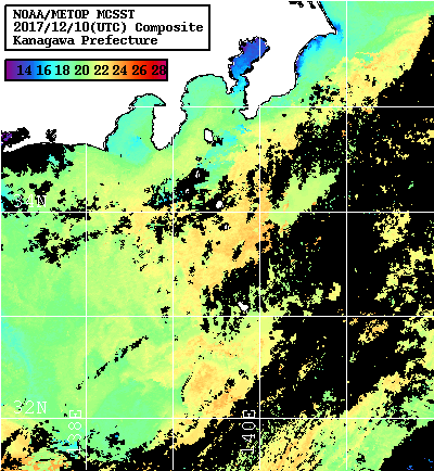 NOAA、MetOp 人工衛星画像 検索結果, 水温分布を図示