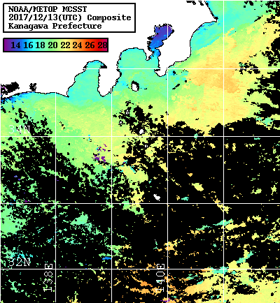 NOAA、MetOp 人工衛星画像 検索結果, 水温分布を図示