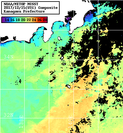 NOAA、MetOp 人工衛星画像 検索結果, 水温分布を図示