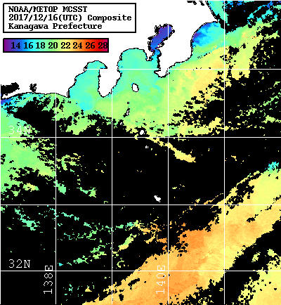 NOAA、MetOp 人工衛星画像 検索結果, 水温分布を図示