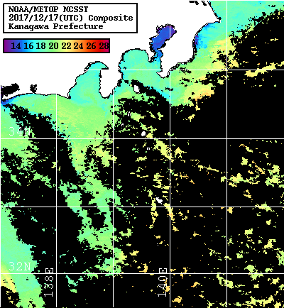 NOAA、MetOp 人工衛星画像 検索結果, 水温分布を図示