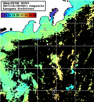 NOAA、MetOp 人工衛星画像 検索結果, 水温分布を図示