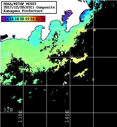 NOAA、MetOp 人工衛星画像 検索結果, 水温分布を図示
