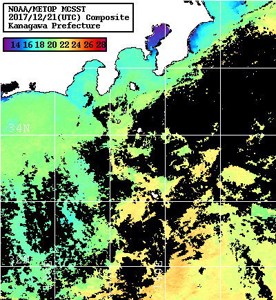 NOAA、MetOp 人工衛星画像 検索結果, 水温分布を図示