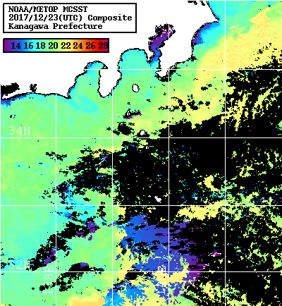 NOAA、MetOp 人工衛星画像 検索結果, 水温分布を図示