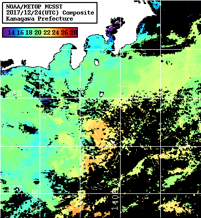 NOAA、MetOp 人工衛星画像 検索結果, 水温分布を図示