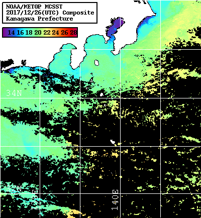 NOAA、MetOp 人工衛星画像 検索結果, 水温分布を図示