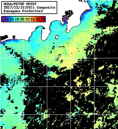 NOAA、MetOp 人工衛星画像 検索結果, 水温分布を図示