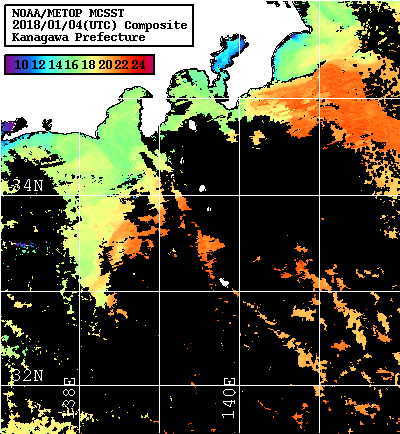 NOAA、MetOp 人工衛星画像 検索結果, 水温分布を図示