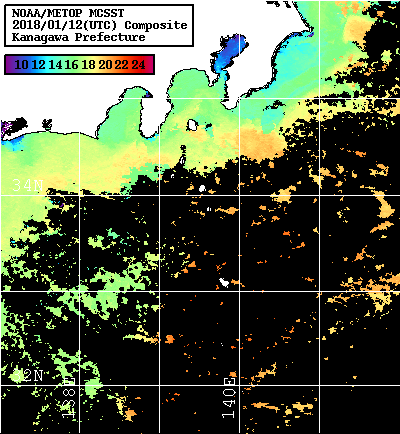 NOAA、MetOp 人工衛星画像 検索結果, 水温分布を図示