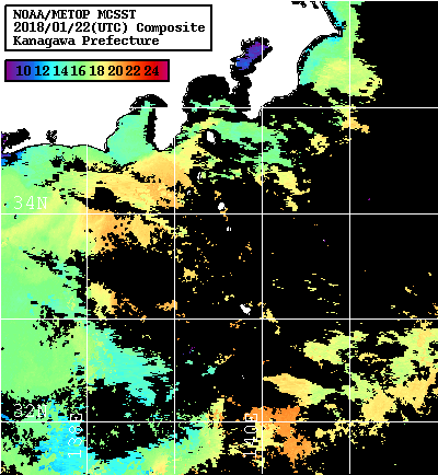 NOAA、MetOp 人工衛星画像 検索結果, 水温分布を図示