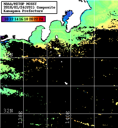 NOAA、MetOp 人工衛星画像 検索結果, 水温分布を図示