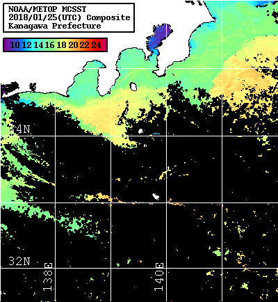 NOAA、MetOp 人工衛星画像 検索結果, 水温分布を図示