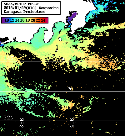 NOAA、MetOp 人工衛星画像 検索結果, 水温分布を図示
