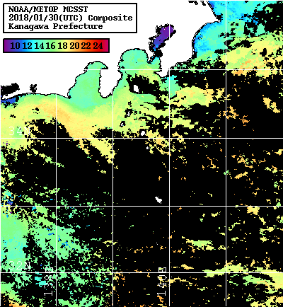 NOAA、MetOp 人工衛星画像 検索結果, 水温分布を図示